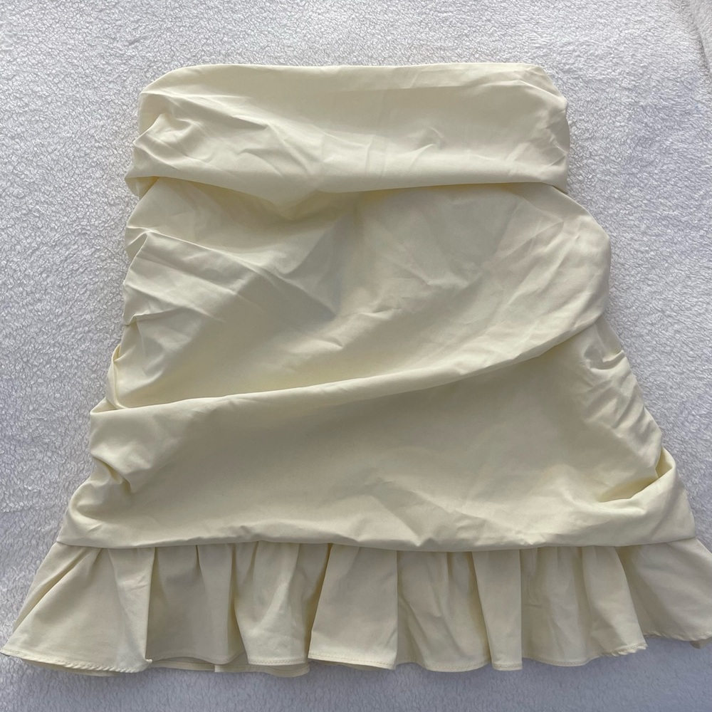 Plus Cream Ruched drill edge mini skirt